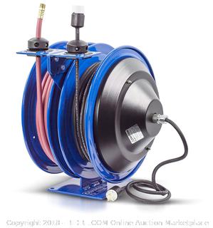 Coxreels C-L350-5016-A Dual Purpose Electric/Air Spring Rewind Reels: 50' 3/8" I.D. hose, 300 PSI, & Single Industrial Receptacle, 50' cord, 16 AWG (Retail $376.00)