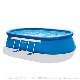 Intex 18ft X 10ft X 42in Oval Frame Pool Set Filter Pump, Ladder, Ground Cloth & Pool Cover (Retail $320.00)