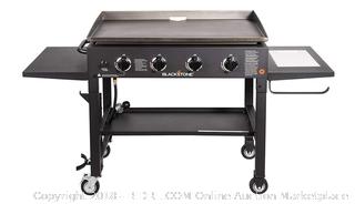 Blackstone 36 inch Outdoor Flat Top Gas Grill Griddle Station - 4-burner - Propane Fueled - Restaurant Grade - Professional Quality - With NEW Accessory Side Shelf and Rear Grease Management System (Retail $299.00)
