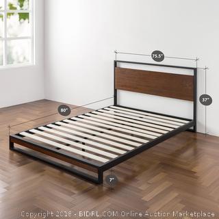 Zinus Ironline Metal and Wood Platform Bed with Headboard / Box Spring Optional / Wood Slat Support, King (Retail $260.00)