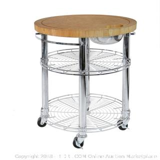 Seville Classics Rolling Solid-Bamboo Butcher Block Top Kitchen Island Cart with Storage, 30" Diameter x 36" H RETAIL $299.99