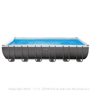 Intex 24ft X 12ft X 52in Ultra Frame Rectangular Pool Set with Sand Filter Pump, Ladder, Ground Cloth & Pool Cover RETAIL: $979.99