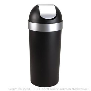 Umbra Venti 16-Gallon Swing Top Kitchen Trash Can – Large, 35-inch Tall Garbage Can for Indoor, Outdoor or Commercial Use, Black/Nickel