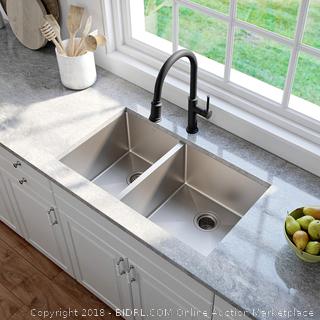 KRAUS Standart PRO 33-inch 16 Gauge Undermount 60/40 Double Bowl Stainless Steel Kitchen Sink, KHU104-33 (Retail $299.00)