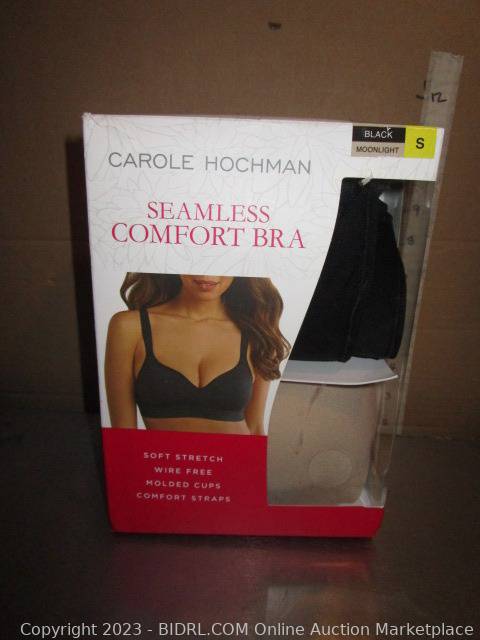 CAROLE HOCHMAN Seamless Comfort Bra Wire Free Molded Cups Comfort Straps (2  Pack) (Black/Moonlight, Large)