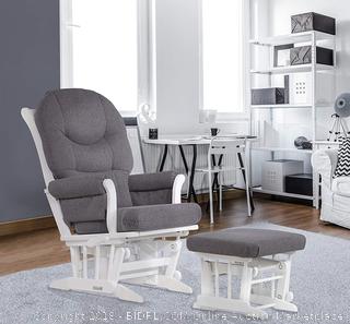 Dutailier Sleigh Glider-Multiposition, Recline and Ottoman Combo, White/Dark Grey (Retail $502.00)