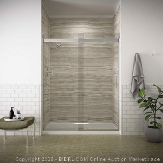 KOHLER Levity Bypass 1/4" Shower Door with Handle Clear Glass / Bright Silver (retail $595)