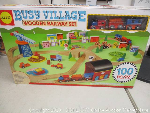 busy village wooden railway set