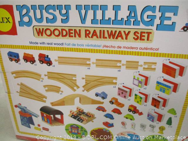 busy village wooden railway set