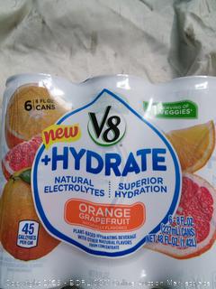 V8 +Hydrate, Healthy Isotonic Drink, Plant-Based Hydration with Natural Electrolytes, Flavored Water with Stevia Leaf Extract, Orange Grapefruit, 8 Ounce Can