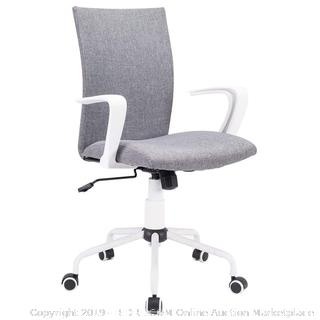 Grey Modern Office Chair Computer Desk Chair Comfort White Swivel Fabric Home Office Task Chair with Arms and Adjustable Height, Suitable for Computer Working and Meeting and Reception Place (Online $89.99)