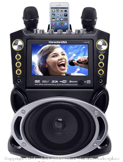 Karaoke USA GF844 Complete Karaoke System with 2 Microphones, Remote Control, 7” Color Screen, LED Lights (Online $129)