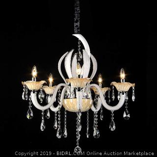 Whse of Tiffany RL8073 Carla 5-Light White & Amber 28 inch Crystal Chandelier(Factory Sealed) online $164
