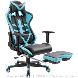 Homall Gaming Chair Ergonomic High-Back Racing Chair Pu Leather Bucket Seat,Computer Swivel Office Chair Headrest and Lumbar Support Executive Desk Chair with Footrest, Black/Blue (Retail $139.00)