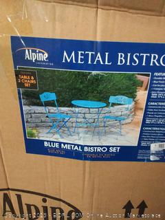 Alpine Corporation 3-Piece Floral Bistro Set - Outdoor Conversation Set for Patio, Yard, Garden - Blue (one bent leg and broken brace)