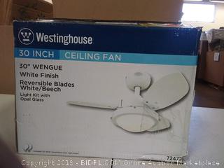 Westinghouse 30" Ceiling Fan, Model #7247200, Two-Light Reversible, Three-Blade, White (Online $80.56)