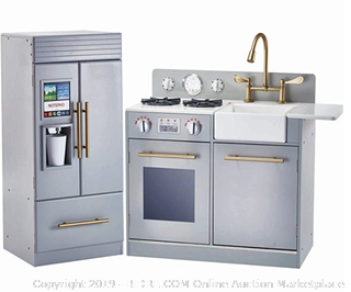 Teamson Kids - Chelsea Modern Wooden Kids Play Kitchen Toddler Pretend Play Set with Working Ice Maker and Removable Sink - Silver Grey ($183 Online)