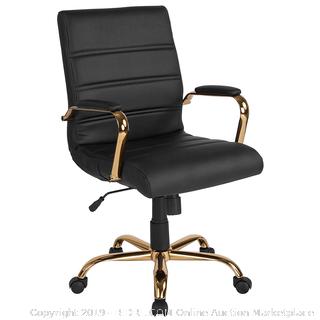 Flash Furniture Mid-Back Black Leather Executive Swivel Office Chair with Gold Frame and Arms (online $133)