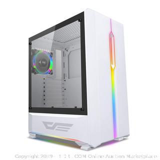 darkFlash T20 ATX Mid-Tower Desktop Computer Gaming Case USB 3.0 Ports Tempered Glass Windows with 1pcs 120mm LED Rainbow Fan Pre-Installed (White) online $94
