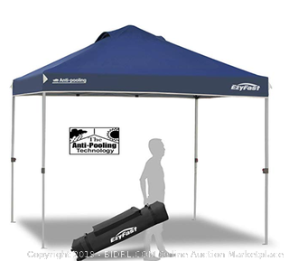 EzyFast Antipool Canopy for Rain or Sunshine, (Online $120) Portable 10x10 Pop Up Canopy, Patented Instant Shade Tent with Wheeled Carry Bag for Beach or Sports (Gray Frame)