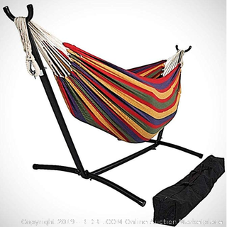 OceanTailer Brazilian Double Hammock Bed with Stand for 2 Person, Portable Hammock Bed for Indoor or Outdoor Use with Carrying Pouch in Desert Colors