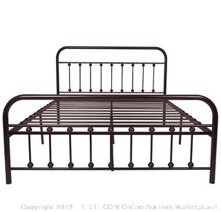 TEMMER Metal Bed Frame Queen Size with Headboard and Footboard Single Platform Mattress Base,Metal Tube and Antique Brown (online $159)