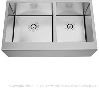 TORVA 33 Inch Farmhouse Kitchen Sink Apron Front 60/40 Double Bowl Flat Front 16 Gauge Stainless Steel(Factory Sealed/Box Damage) COME PREVIEW!!!!! (online $348)