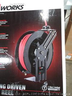 REELWORKS Air Compressor/Water Hose Reel Retractable Spring Driven Steel Construction Heavy Duty Industrial 3/8" x 50' Max 300 PSI Premium Commercial SBR Rubber Hose
