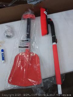 Parts Flix PF mini telescoping snow brush with scraper and foam grip handle red Lifeline shovel