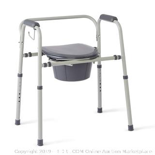 Medline Steel 3-in-1 Bedside Commode, Portable Toilet with Microban Antimicrobial Protection, Can be Used as Raised Toilet Seat Riser, Gray (online $54)