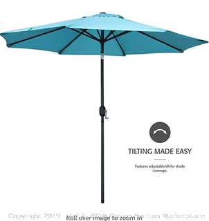 SNAIL 9' Aluminum Patio Umbrella Sun ray Protection Fade Resistant Outdoor Market Umbrella with Push Button Tilt, 8 Ribs, Light Blue