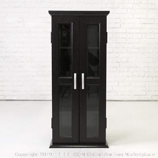 Walker Edison 4 Tier Shelf Living Room Storage Tall Bookshelf Cabinet Doors Home Office Tower Media Organizer, 41" x 8" x 18", Black