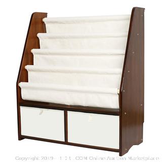 Bookshelf Kids Sling Book Rack with Two Storage Boxes and Toys Organizer Shelves Natural Solid Wood Baby Bookcase (Walnut Color) online $92