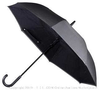 ANYWEATHER-Reversible Inverted Automatic Open Umbrella Leather J Handle, Large, Charcoal Grey