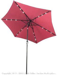Solar Powered LED Lighted Outdoor Patio Table Umbrella Waterproof Polyester with Tilt Adjustment 8 x 9 Feet Burgundy