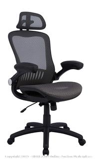 amazonbasics adjustable high back mesh chair with flip-up arms and headrest Gray (online $139)