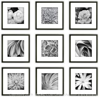 Gallery Perfect 9 Piece Black Square Photo Frame Gallery Wall Kit with Decorative Art Prints & Hanging Template (online $67)