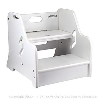 Toddler Step Up Stool | 2 Step Adjustable Height for Kitchen, Bathroom or Nursery (Soft White)(small paint chipped) online $59