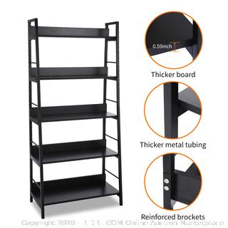 5 Shelf Ladder Bookcase, Industrial Bookshelf Wood and Metal Bookshelves, Plant Flower Stand Rack Book Rack Storage Shelves for Home Decor (online $93)