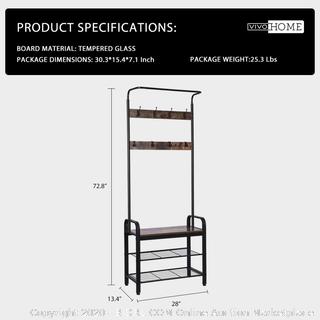3-in-1 Entryway Hall Tree, Industrial Stand Coat Rack with Storage Bench, Wood Accent Furniture with Stable Metal Frame, 8 Hooks (online $68)
