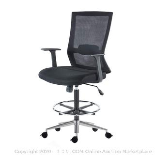 Mid-Back Black Mesh Drafting Chair, Tall Office Chair with Adjustable Foot Ring Drafting Table Chair, Movable and Brake Casters (online $239)