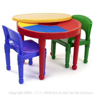 Tot Tutors Kids 2-in-1 Plastic Building Blocks-Compatible Activity Table and 2 Chairs Set (online $45)