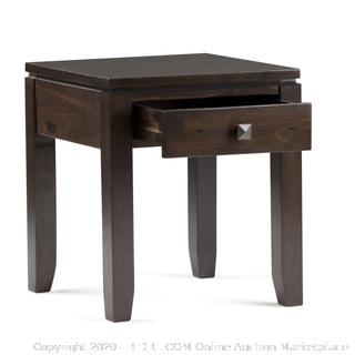 Simpli Home AXCRCOS03-MAH Cosmopolitan Solid Wood 18 inch Wide Square Contemporary End Side Table in Mahogany Brown (online $95)