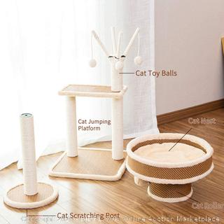 Multi-Level Cat Tree Tough Rattan Cat Tower for Activity with Big Cat Nest,Cat Tree Branch Tunnel,Cat Scratching Post (online $69)