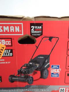 Craftsman M215 159cc 21-Inch 3-in-1 High-Wheeled FWD Self-Propelled Gas Powered Lawn Mower with Bagger (online $292) Brand New
