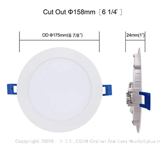 JULLISON LED 2 Pack - $30 Value - 6 Inch Recessed Low Profile Slim Panel Light with Junction Box, IC Rated Air Tight, 120VAC, 12W, 800 Lumens, 4000K Cool White, CRI80+, Dimmable, Damp, ETL + Energy Star(2 pack)