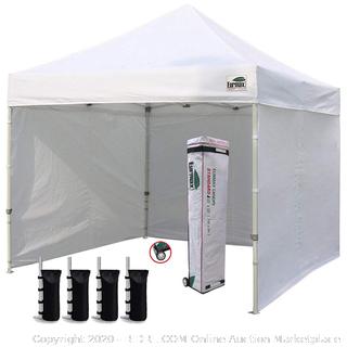 Eurmax 10'x10' Ez Pop-up Canopy Tent Commercial Instant Canopies with 4 Removable Zipper End Side Walls and Roller Bag, Bonus 4 SandBags, White (online $228)