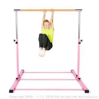 SHIWEI Gymnastics Training Bar- Height Adjustable 3' to 5' Horizontal Kip Bar for Kids pink (online $156)