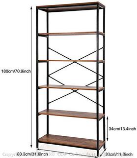 Papafix tall bookshelf modern wood metal open Industrial 5-tier(Factory Sealed) COME PREVIEW!!!!! (online $134)