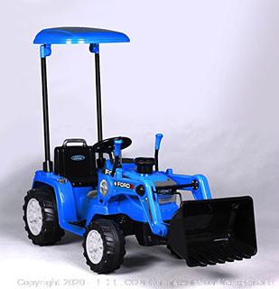 Ford Tractor with Loader, Battery Powered Wheel 12V Ride On, 50.4" x 21.26" x 44", Blue (online $236)